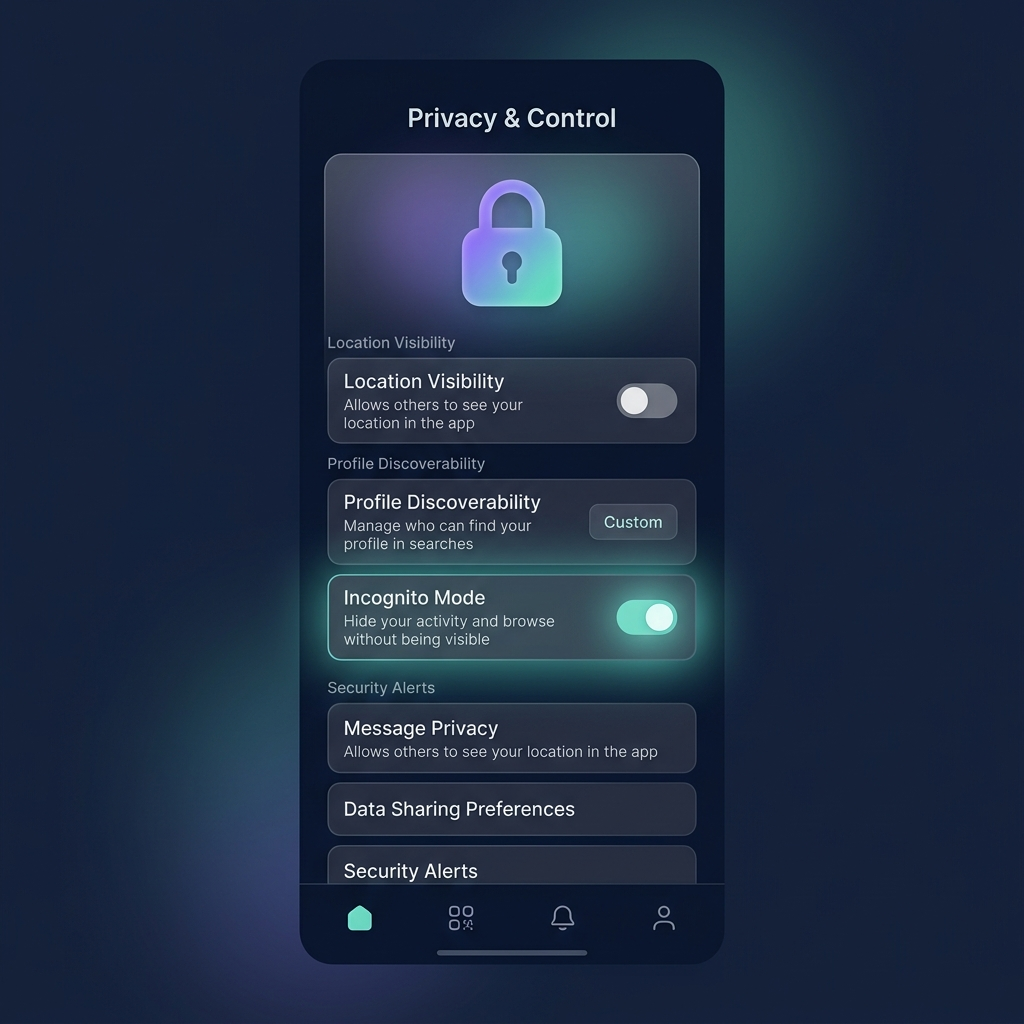 nextduo privacy controls showing location and discoverability settings